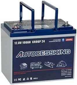 12V 100Ah BCI Group 24 Bluetooth LiFePO4 Battery, 120A BMS Rechargeable Mini by Autocessking