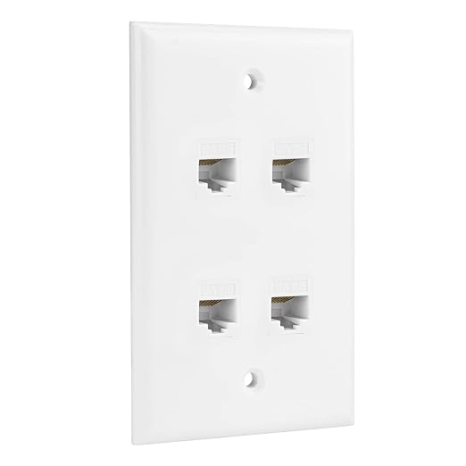Ethernet Wall Plate, 4 Port Cat6 Female to Female Wall Jack Network RJ45 by RICNOS