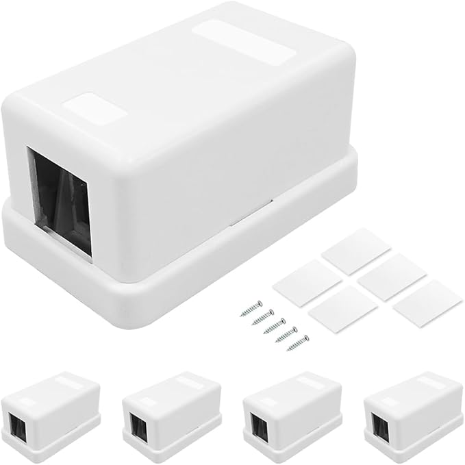 1 Port Keystone Jack Surface Desk Mount/Wall Mount Box 5-Pack White by Enmane