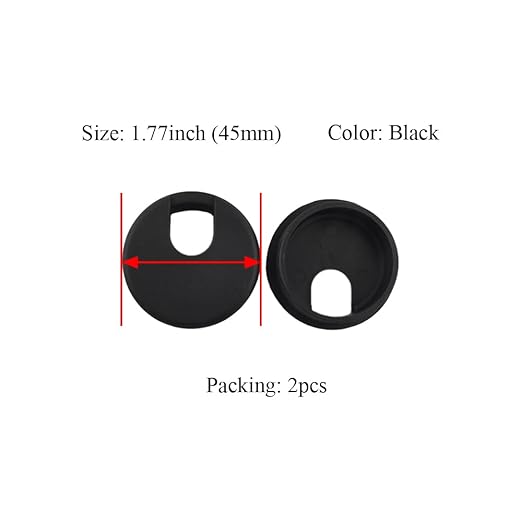 HAHIYO 2Pcs 1.77Inch/45mm Black ABS Plastic U-Shaped Desk Grommet Wire Grommet - Image 2