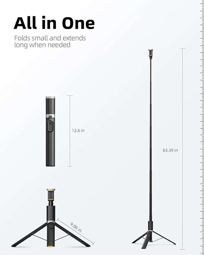 TODI 63" Cell Phone Selfie Stick Tripod, Portable Tripod - Image 7