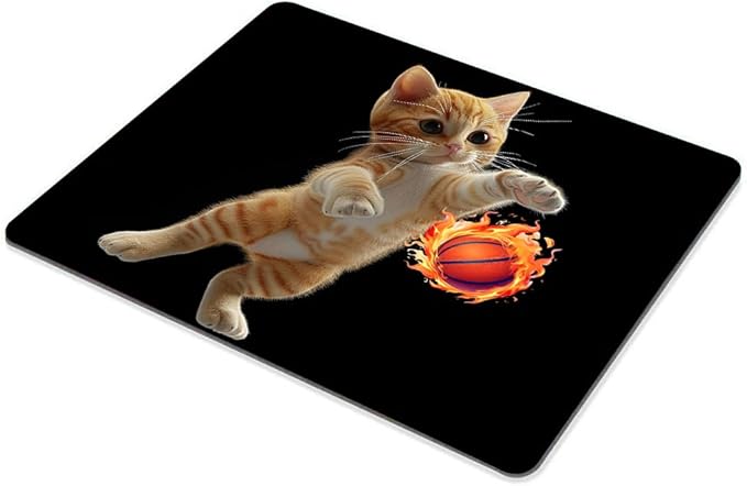 Square Mouse Pad Playful Orange Kitten Basketball on Fire-1, Gaming Mouse Pads - Image 5