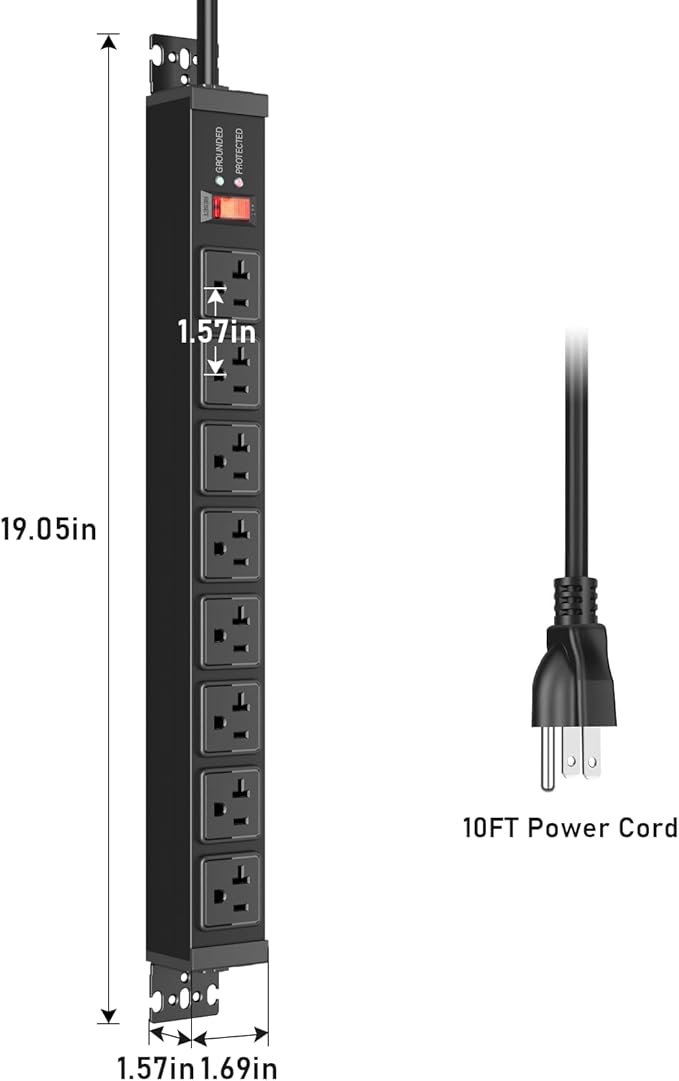 JUNNUJ 20 Amp Power Strip Surge Protector 4800J, Heavy Duty 8 Outlet Metal - Image 7