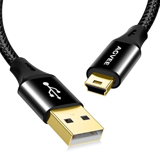 AGVEE 2 Pack 6.6ft Mini USB Cable, Braided Durable USB-A to Mini-B Charger by AGVEE