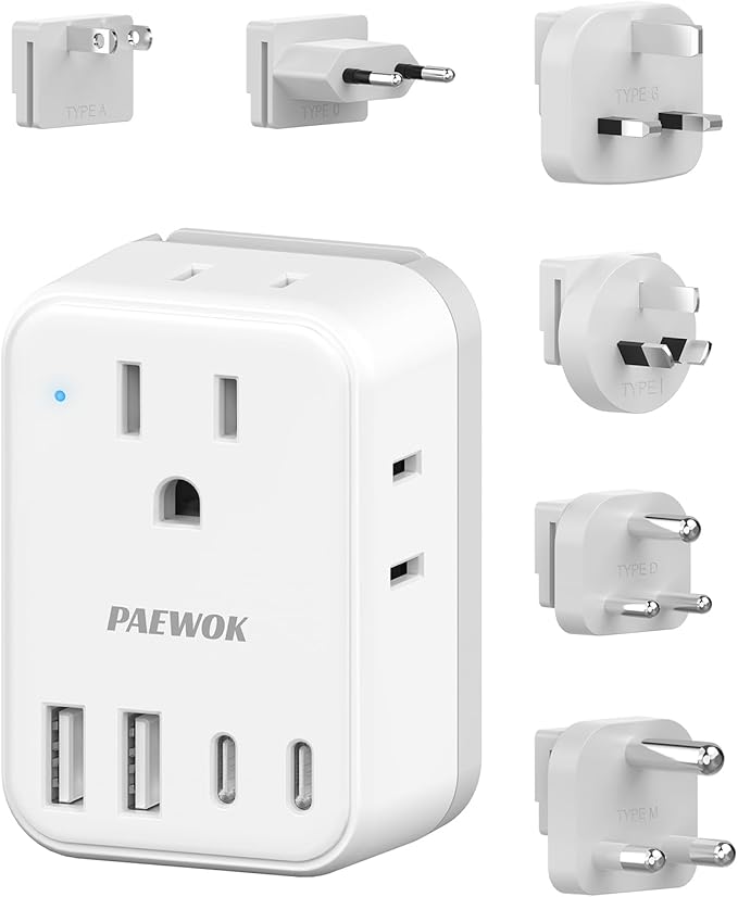 International Power Adapter Set, US to Worldwide Universal Travel Adapter- 4 AC by PAEWOK