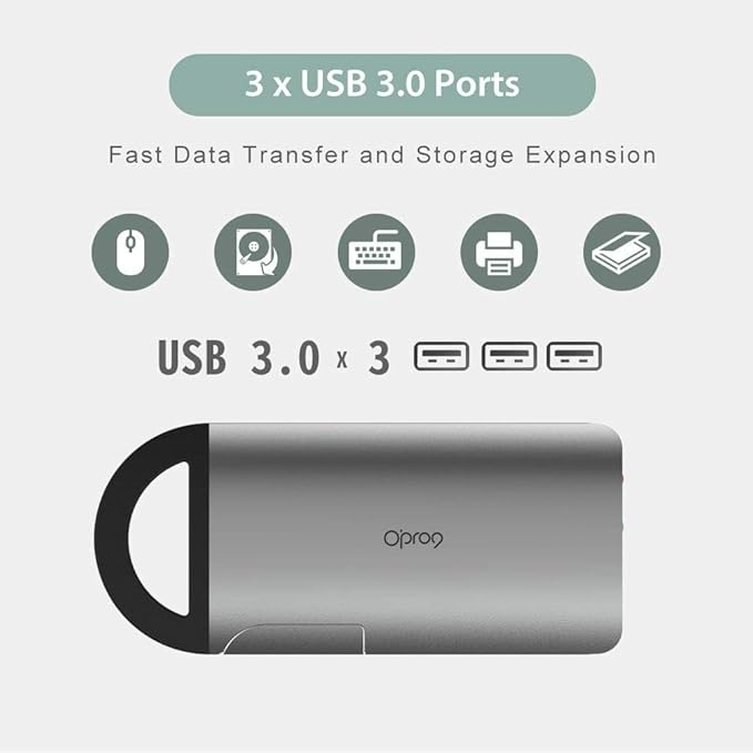 Opro9 8-in-1 USB-C Hub with 3 USB 3.0 Ports, Dual Monitor Laptop Docking Station - Image 7