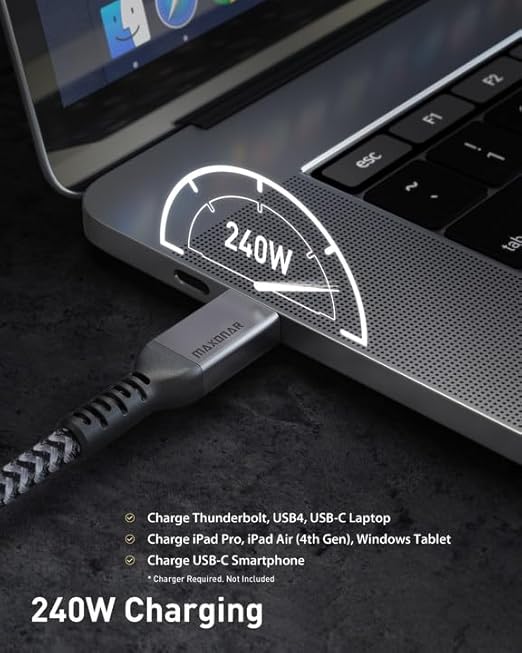 Maxonar Thunderbolt 4 Cable, 240W Thunderbolt Cable 40Gbps Sync 8K/5K@60Hz - Image 4
