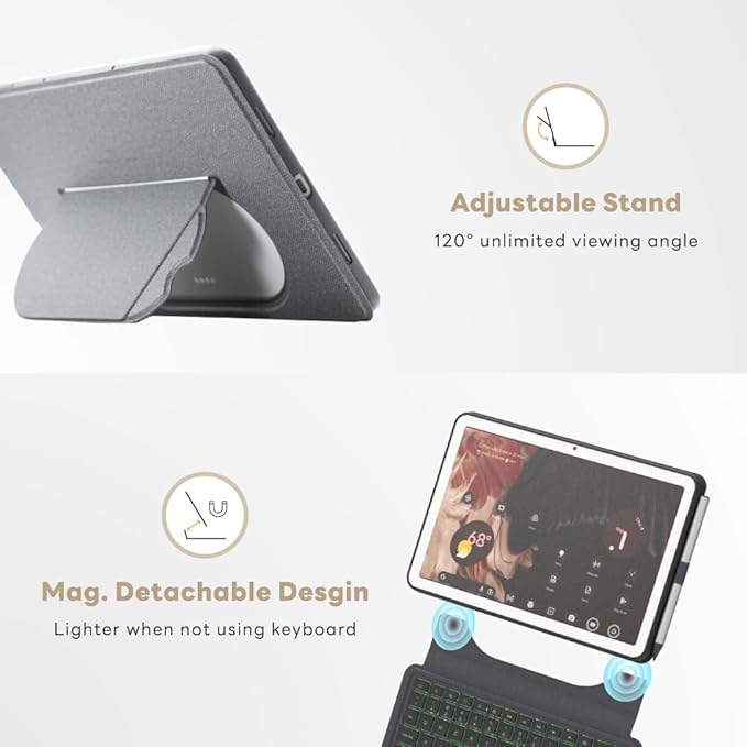 EIP Magnetix Keyboard Case for Google Pixel Tablet 11 inch, Adjustable Viewing - Image 3
