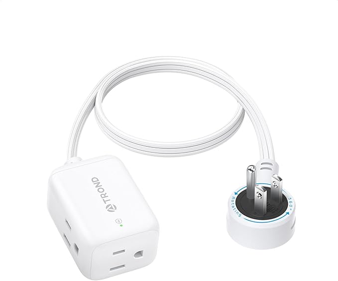 TROND 360° Rotating Flat Plug Extension Cord Surge Protector 1.5ft, Small Power by TRONDOfficial
