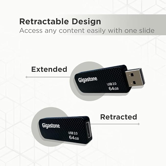GIGASTONE V30 64GB USB 2.0 Flash Drive 5-Pack, Capless Retractable Design Pen - Image 3