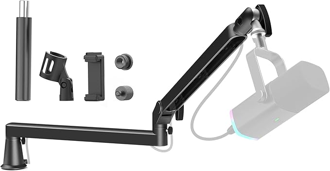 Low Profile Mic Arm 15cm Extra Riser Adjustable Mic Boom Arm Metal Desk Mounted by Prizmora