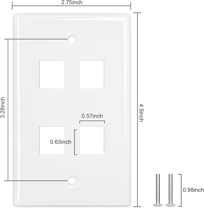 FGB 4-Port Keystone Wall Plate 20-Pack, Low-Profile Single Gang Wall Plates - Image 4
