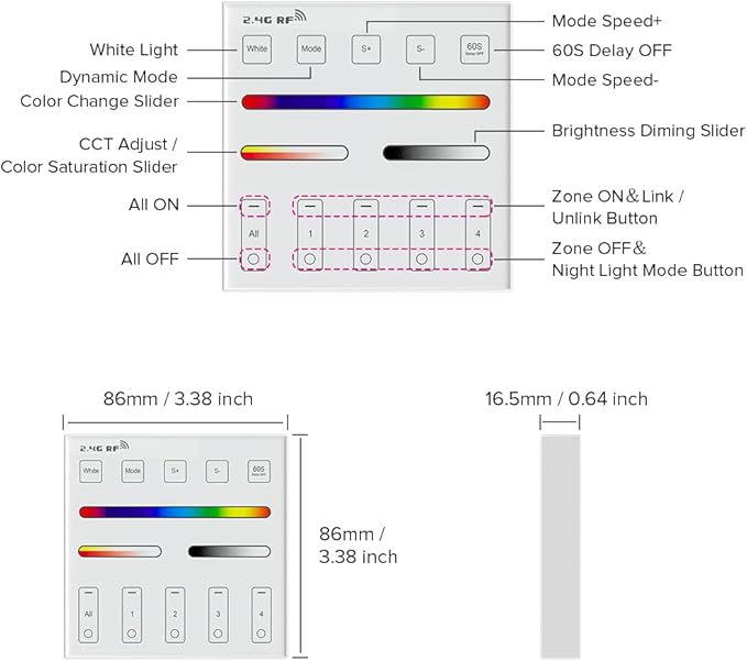 BTF-LIGHTING WR01RF Wireless 2.4G RF 4 Zones RGB RGBW RGBCCT Wall Mounted Smart - Image 7