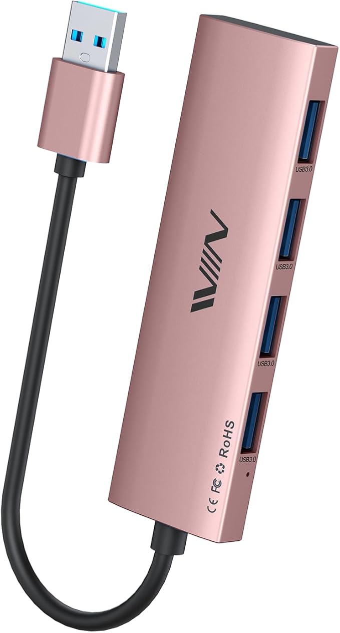USB 3.0 Hub, 4 Port USB Splitter Extender Portable Adapter Multiport Data Hub by IVIIN