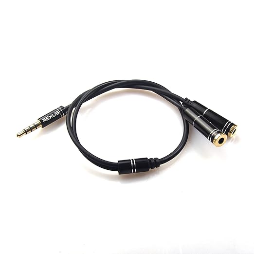 REXUS Black 3.5mm Y Splitter Stereo Audio Cable 4-Pole Male to 2 Female by REXUS