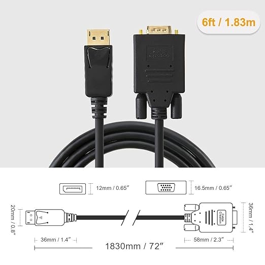 CableCreation DisplayPort to VGA Adapter Cable, 6 FT, 1080p@60Hz, DP Male to - Image 7