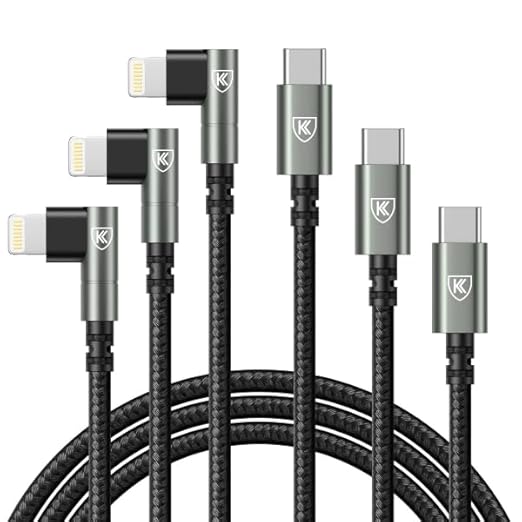 USB C to Lightning Cable 90 Degree 6FT iPhone Charger Cables 3Pack Fast by KIYODA