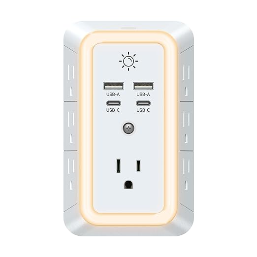 Multi Plug Outlet, USB Wall Charger, Surge Protector, 7 Outlet Extender by Tuilock