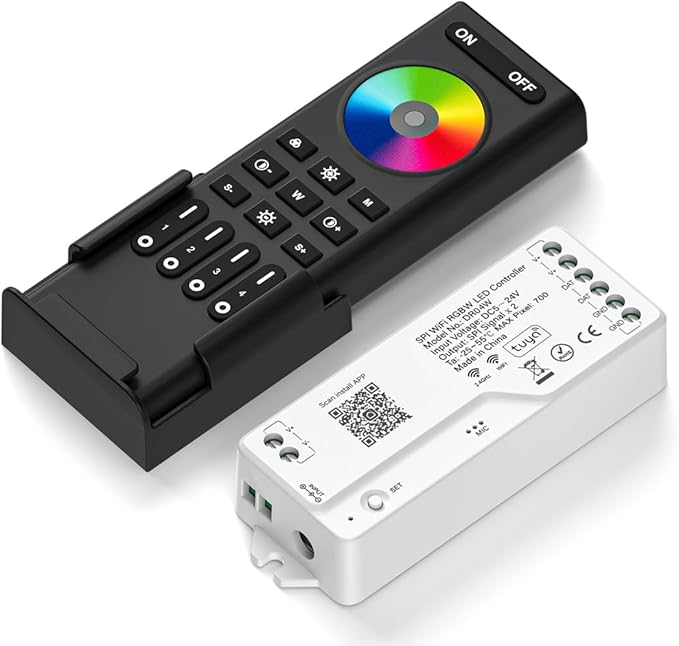 2.4G WiFi SPI RGBW Controller DR04W & RC03RF RF Remote Set, Control by Smart by FCOB