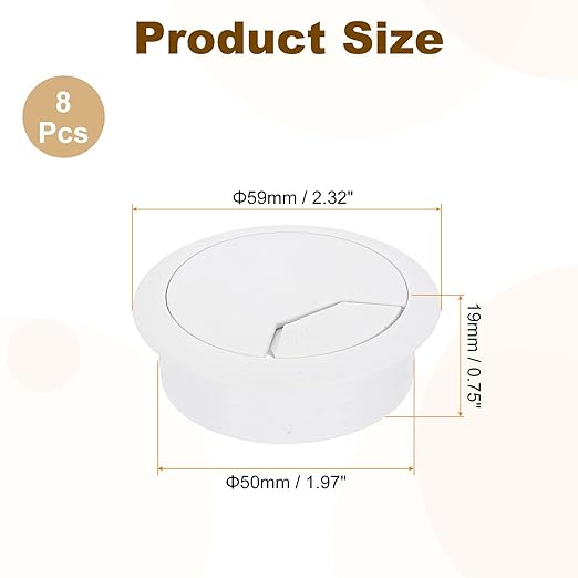 uxcell 8 Pcs 50mm Desk Grommet, Plastic Cable Hole Cover, Wire Cord Cable - Image 2