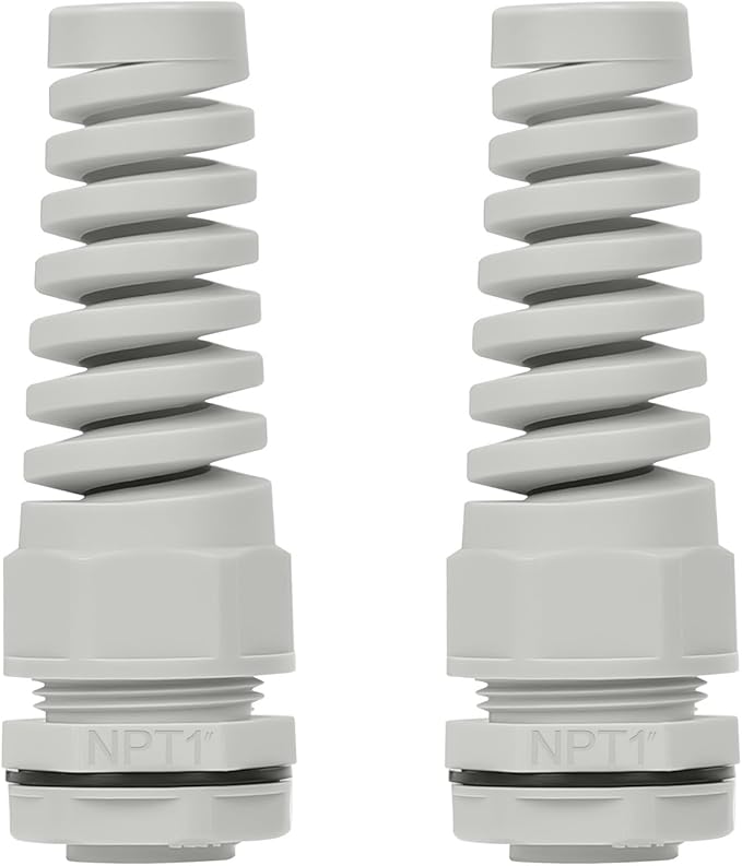 LeMotech 2Pcs NPT 1" IP68 Waterproof Cable Gland Flex Spiral Strain Relief Grey by LeMotech