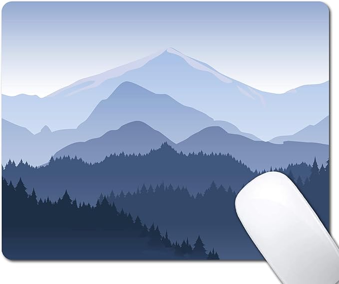 Pine Trees Forest Mouse Pad, Distant Mountain Mouse Pad by EASTSMOOTH