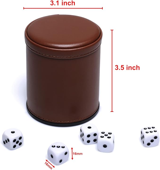 5 Pack PU Leather Dice Cups Felt Lining Quiet Shaker - Image 3