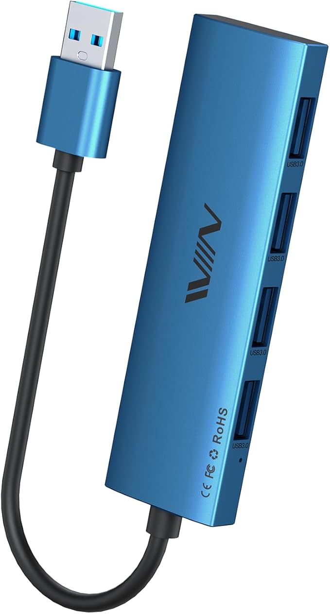 USB 3.0 Hub, 4 Port USB Splitter Extender Portable Adapter Multiport Data Hub by IVIIN