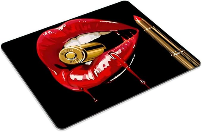 Red Lip Bite Bullet Mouse pad Customized Mousepad Non-Slip Rubber Base Mouse - Image 2