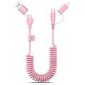 Coiled USB-C and Lightning Cable 2-in-1, 3FT Pink iPhone 15 16 Car Charger Cord by MTAKYA