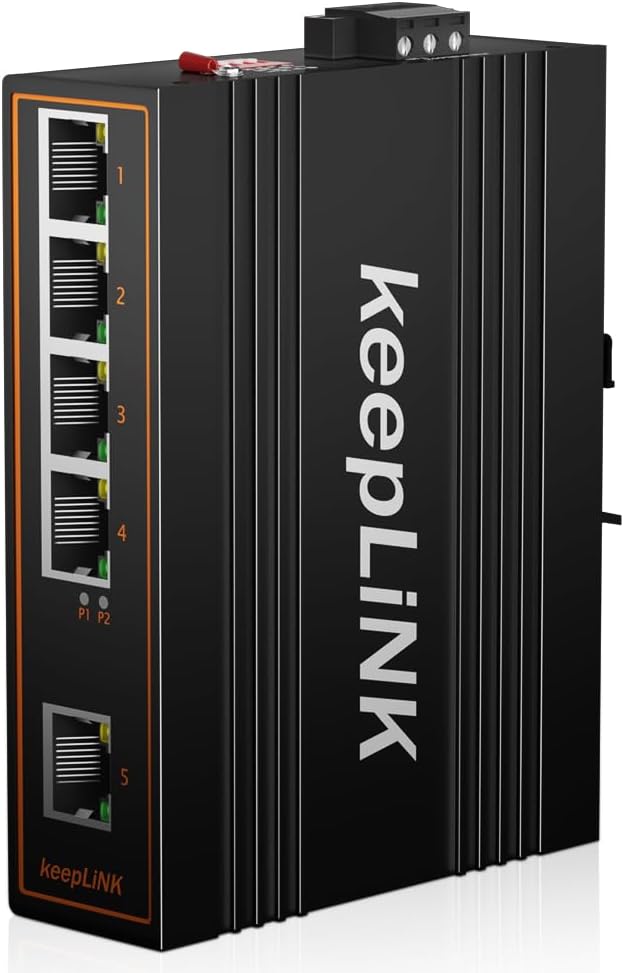 5 Port Industrial PoE Switch Unmanaged, 125W Fast Ethernet Din Rail Switch by keepLiNKNetwork