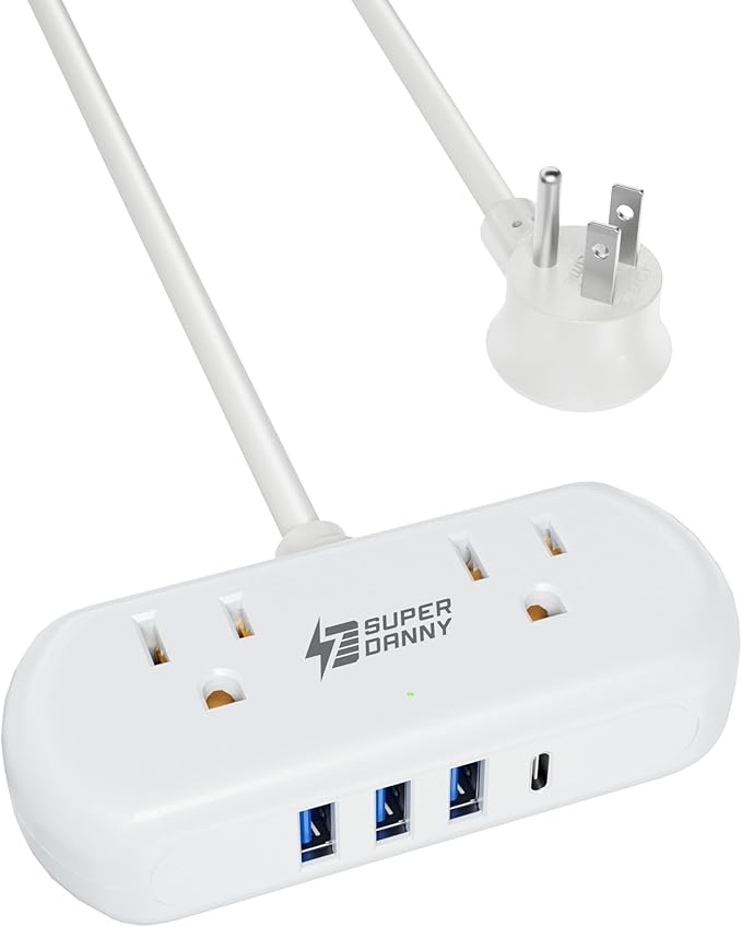 Power Strip with USB, SUPERDANNY Mini Surge Protector with 2 Wide-Spaced Outlets - Image 9