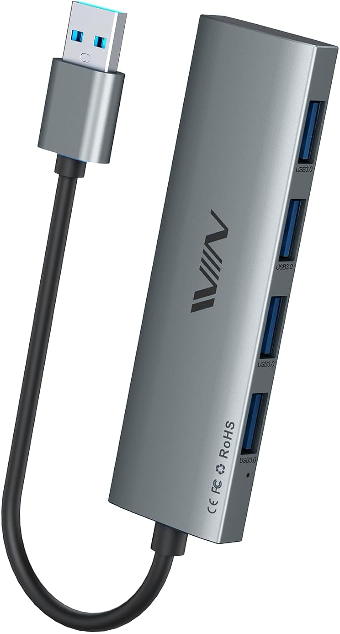 USB 3.0 Hub, 4 Port USB Splitter Extender Portable Adapter Multiport Data Hub by IVIIN