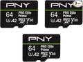 PNY 64GB PRO Elite Prime C10 U3 V30 A2 microSDXC Flash Memory Card – Ultra-Fast by PNY
