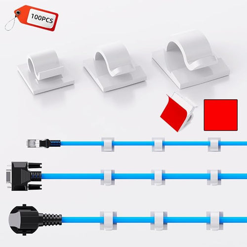 100 PCS White Adhesive Cable Clips Cord Organizer, Wire Holder - Image 2