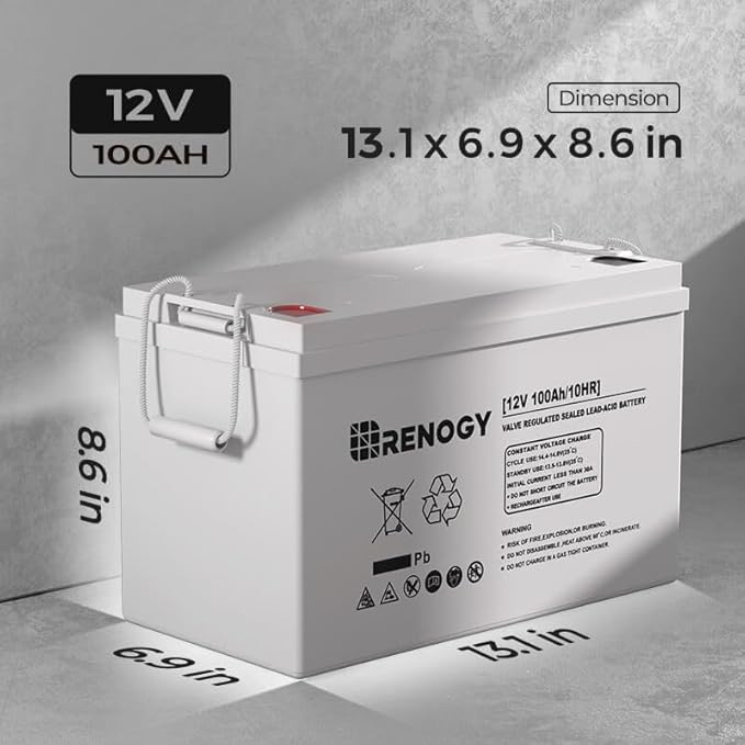 Renogy Deep Cycle AGM 12 Volt 100Ah Battery, 3% Self-Discharge Rate, 1100A Max - Image 2