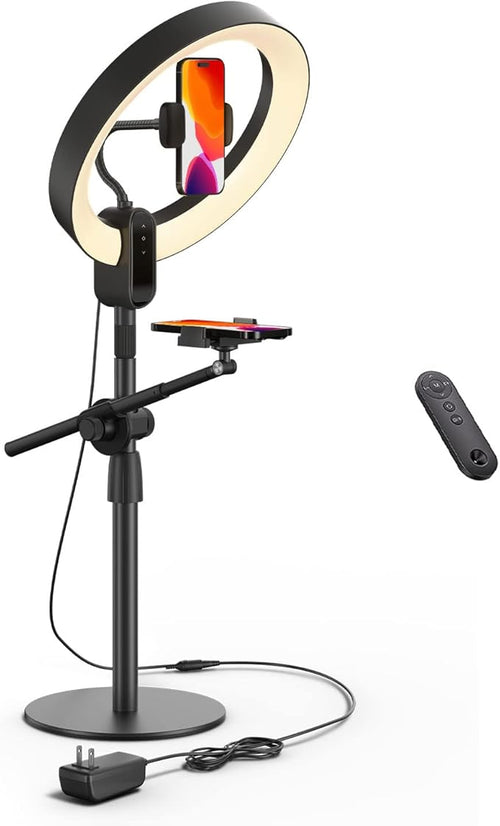 12" Ring Light with Stand and Phone Holder, Overhead Phone Stand, 2 Phone by SupeDesk