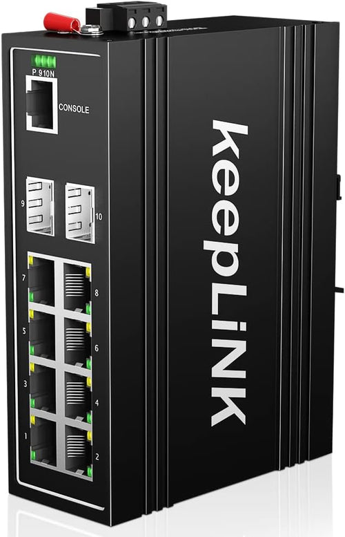 10-Port Industrial Gigabit PoE Switch, Managed by keepLiNKNetwork