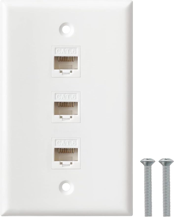 Ethernet Wall Plate, 3 Port Cat6 RJ45 Keystone Inline Coupler Wall Plate by BNPUHIU