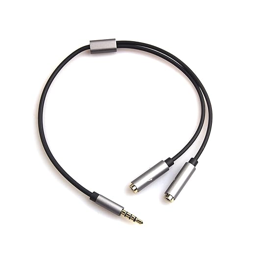 REXUS Grey 3.5mm Y Splitter Stereo Audio Cable 4-Pole Male to 2 Female by REXUS