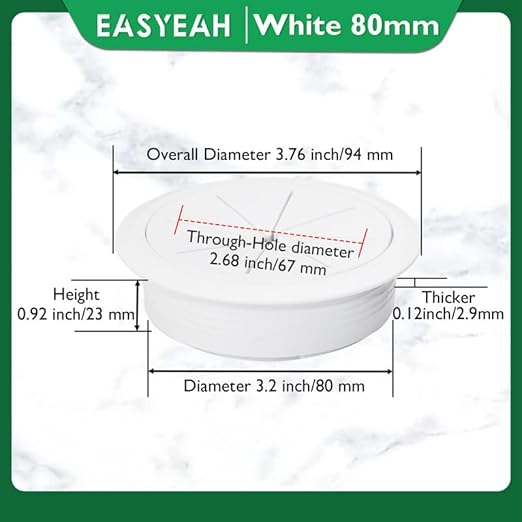 2 Pcs Desk Grommet 3-1/8" / 80 mm, Desk Hole Cover - Image 9