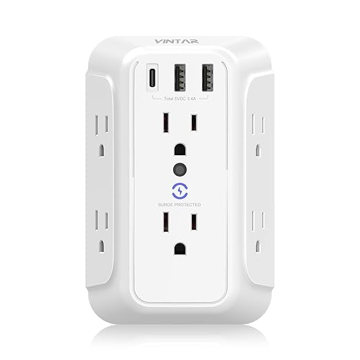 Wall Charger, Surge Protector, 6 Outlet Extender by VINTAR