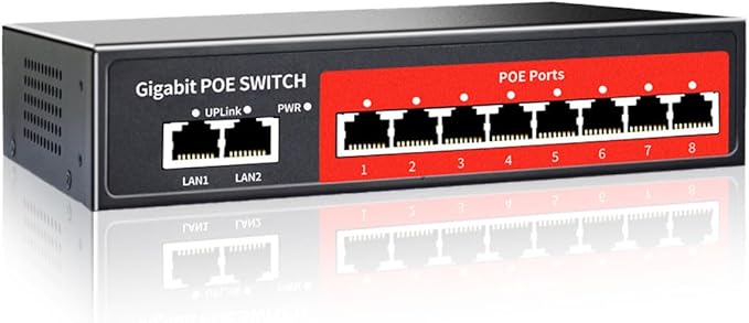 8 Port Gigabit PoE Switch with 2 Gigabit Uplink, 802.3af/at Compliant, 120W by STEAMEMO