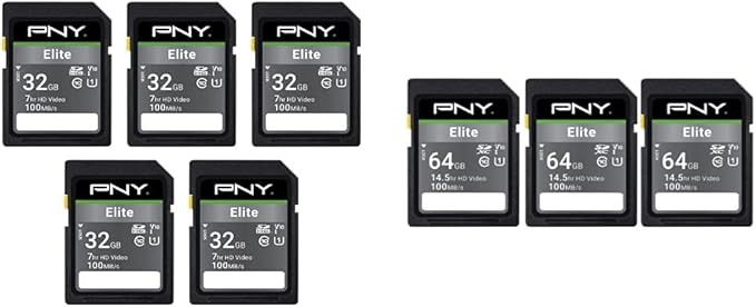 PNY 32GB & 64GB Elite Class 10 U1 V10 SDHC & SDXC Flash Memory Card Bundle by PNY