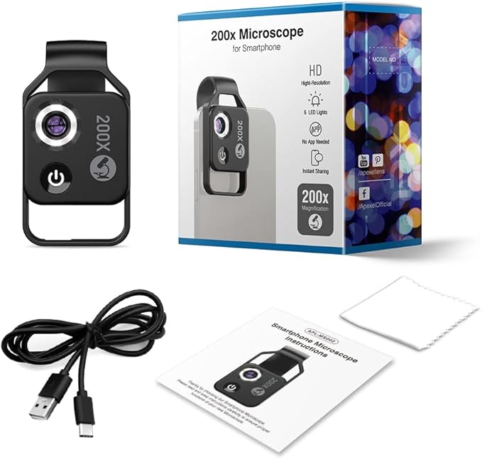 200X Magnification Microscope Lens withCPL Mobile LED Light Micro Pocket Macro - Image 6
