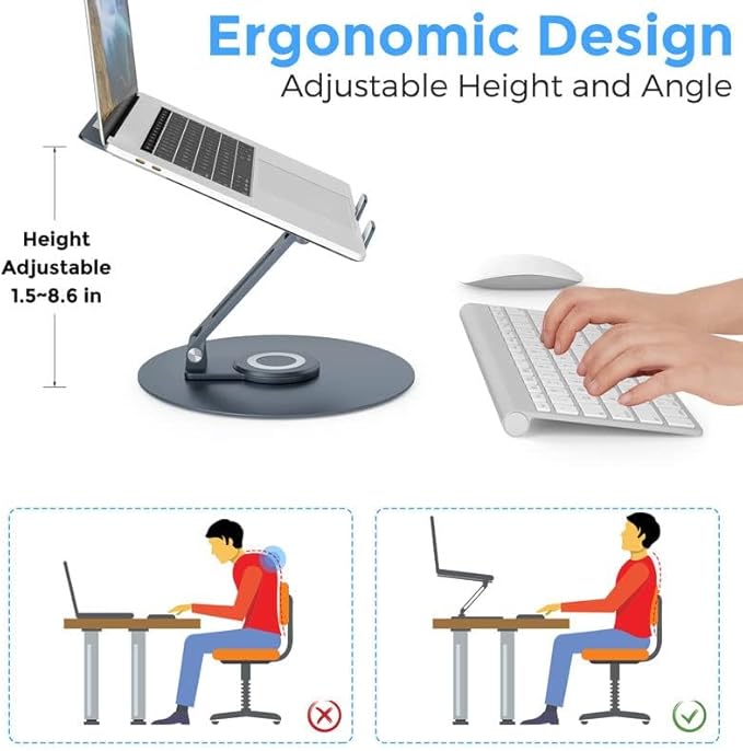 Swivel Laptop Stand for Desk, Adjustable Height Aluminum Computer Stand - Image 7