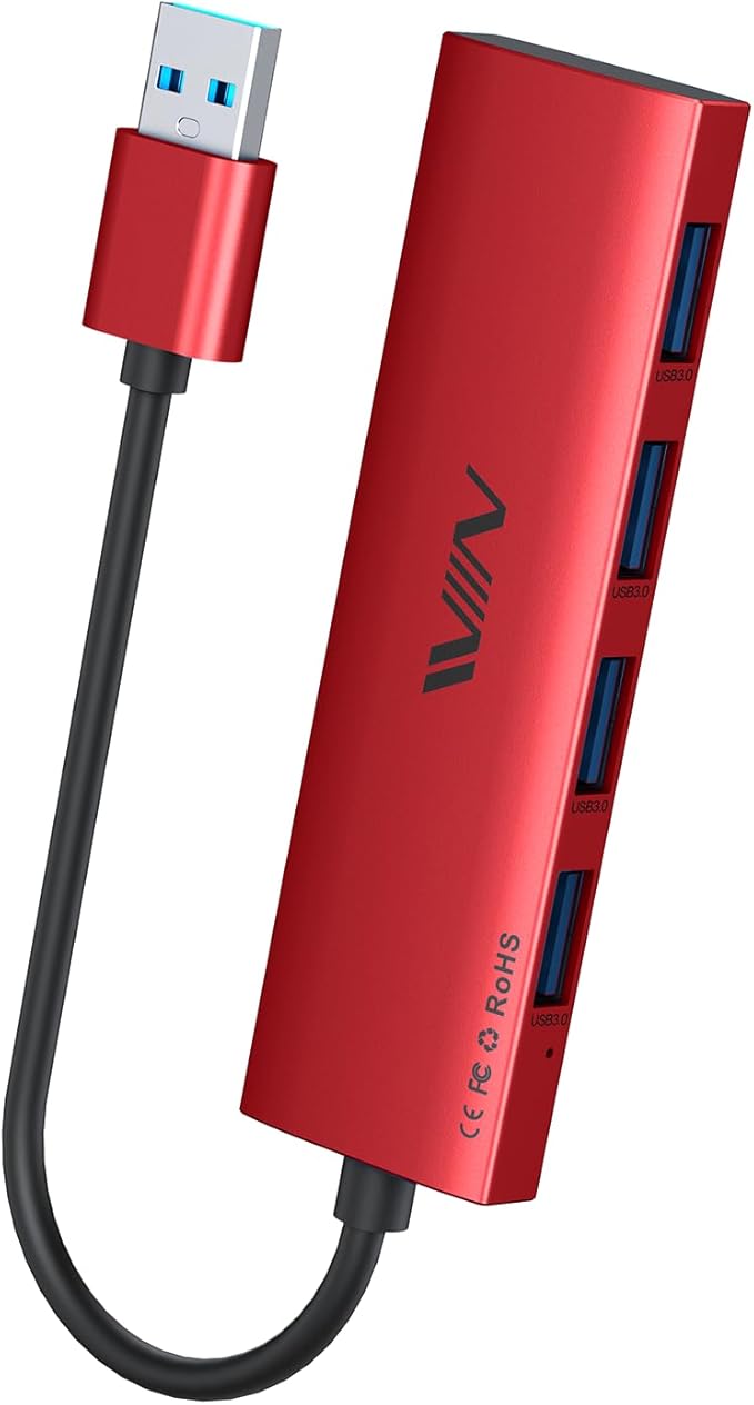 USB 3.0 Hub, 4 Port USB Splitter Extender Portable Adapter Multiport Data Hub by IVIIN