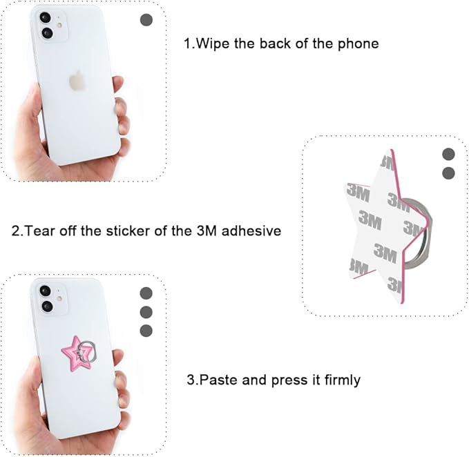 Bonoma Cute Star Phone Ring Holder, 3 Pack Universal Finger Ring Stand Grip - Image 5