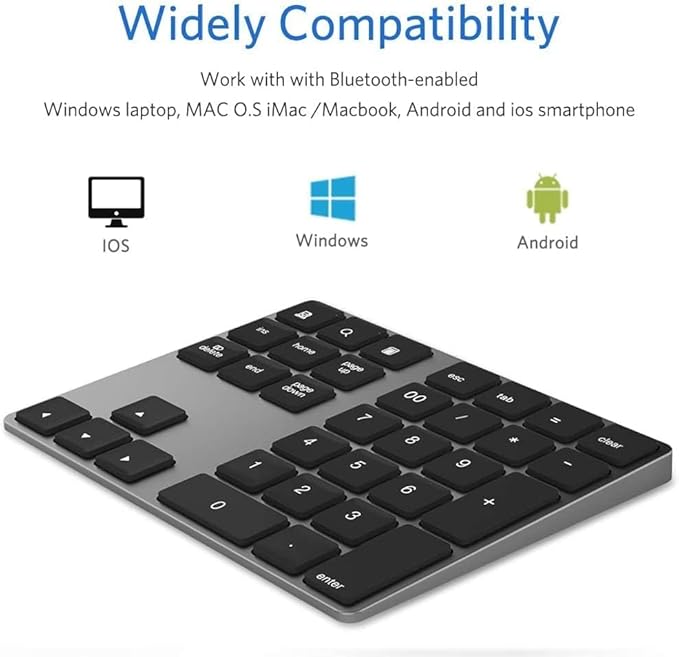Bluetooth Number Pad, Aluminum Rechargeable Numeric Keypad Wireless 34-Keys - Image 4