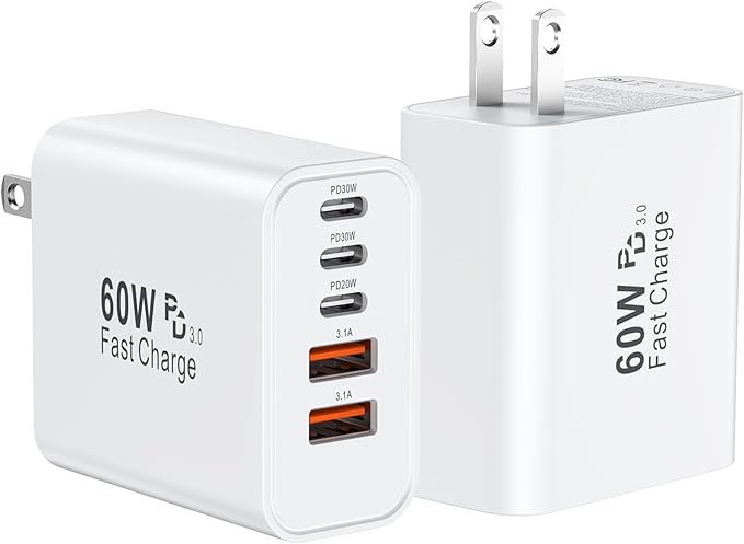 USB C Fast Wall Charger Block, 5-Port Type C Power Plug Adapter Multiport Brick by Auorld